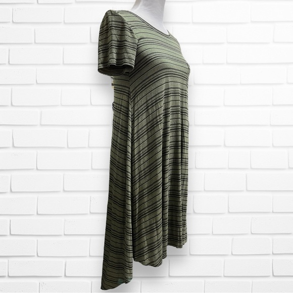 LulaRoe XXS Army Green Stripe Carly Swing Dress - Picture 2 of 6